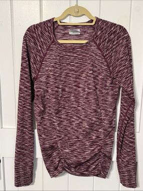 Athleta Fastest Track Long Sleeve Space Dye Burgundy Heathered Top XL